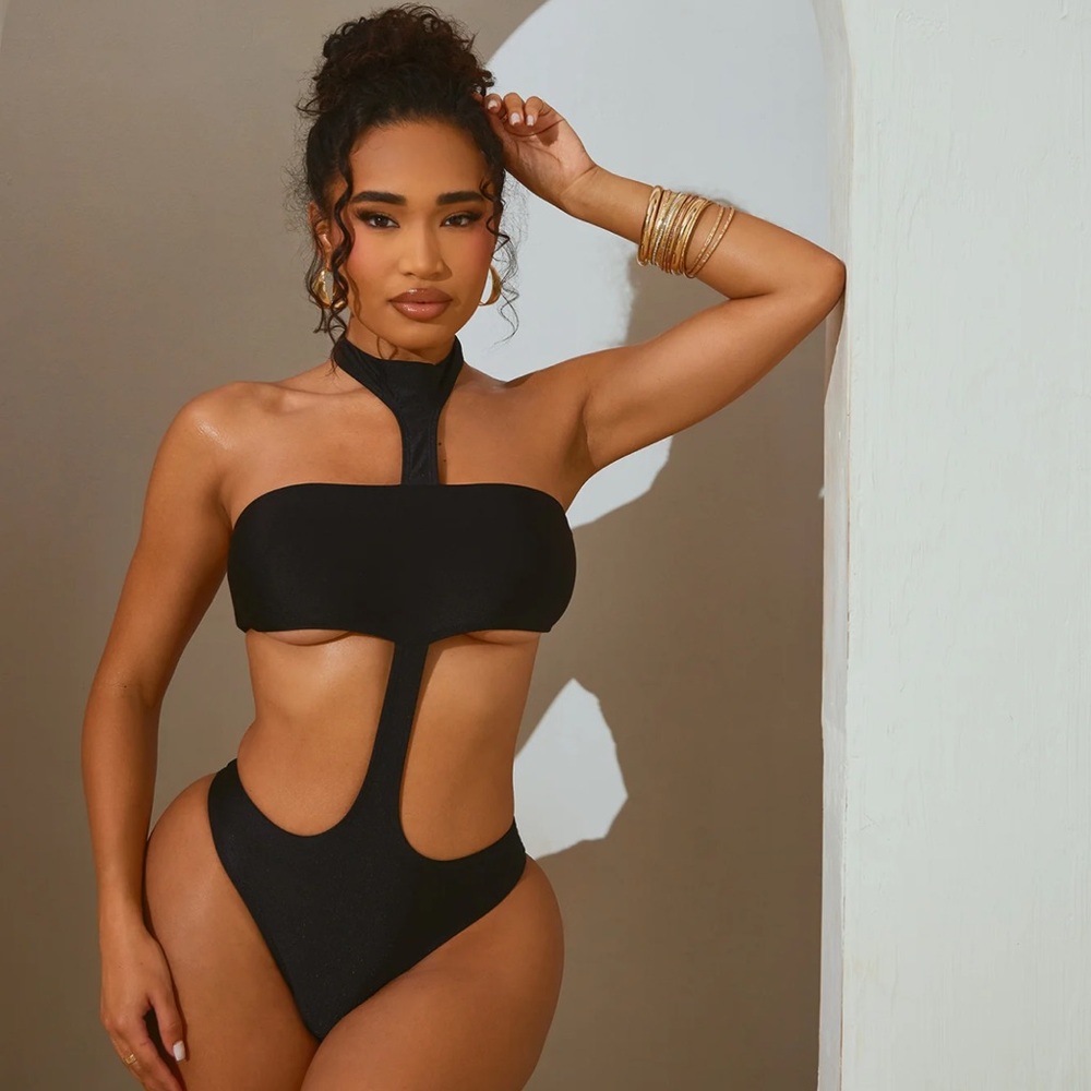 Fashion Nova Black One Piece Swimsuit, XS, NWT, Bandeau Style